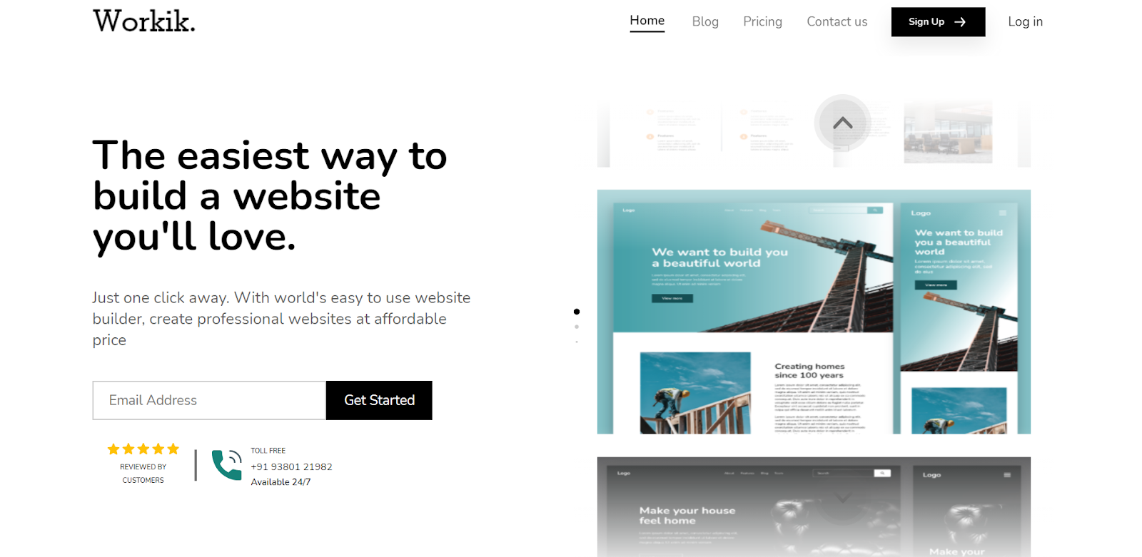 Workik website builder homepage